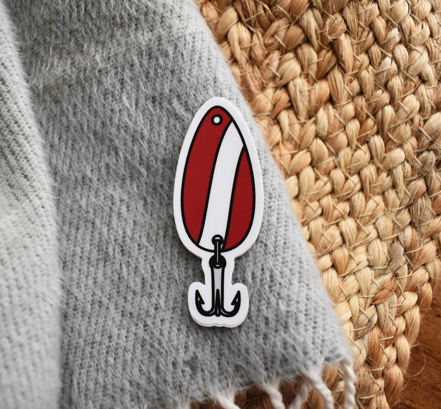 Red And White Spoon Lure Sticker