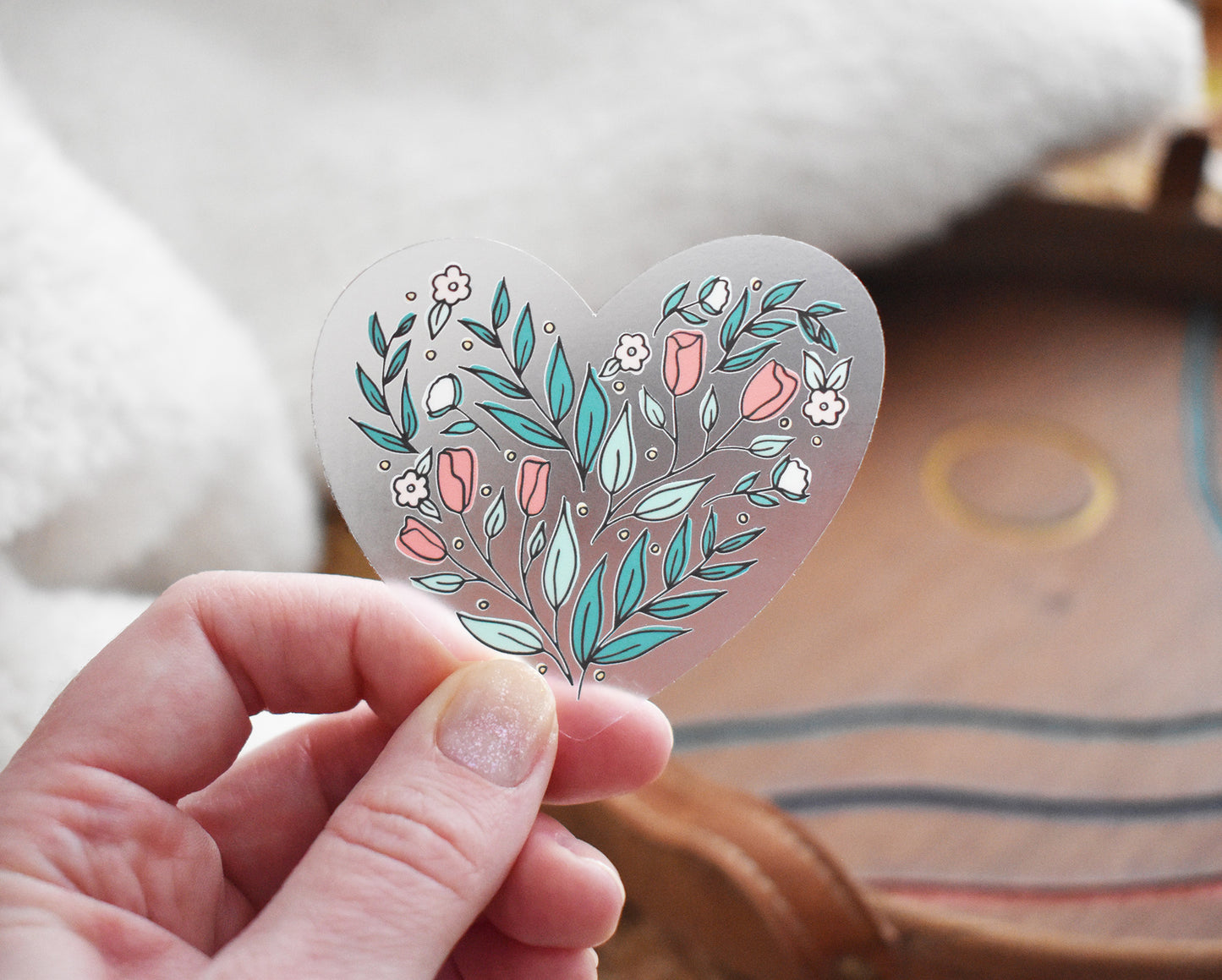 Floral Heart Sticker (Clear)