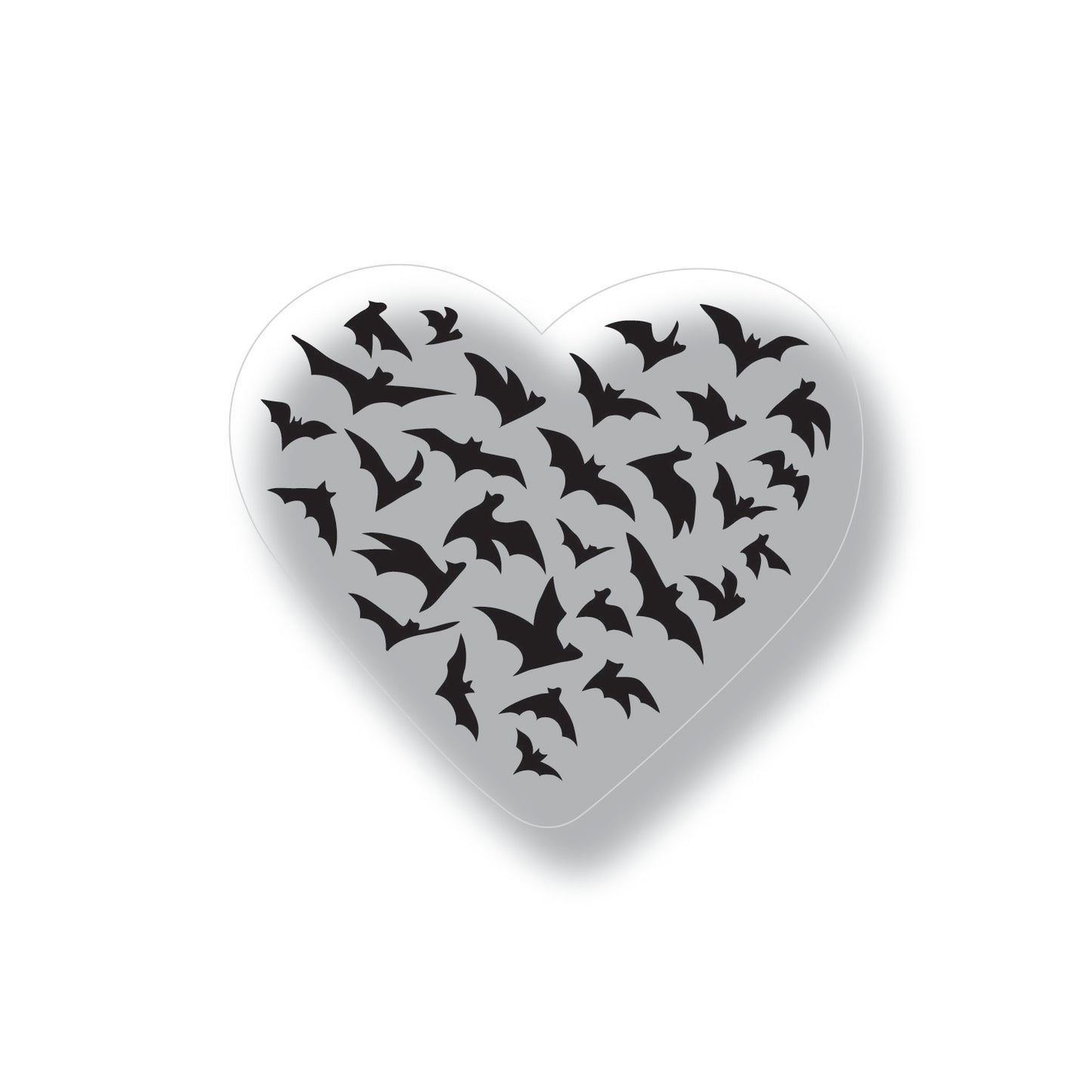 Clear sticker with flying bats in the shape of a heart