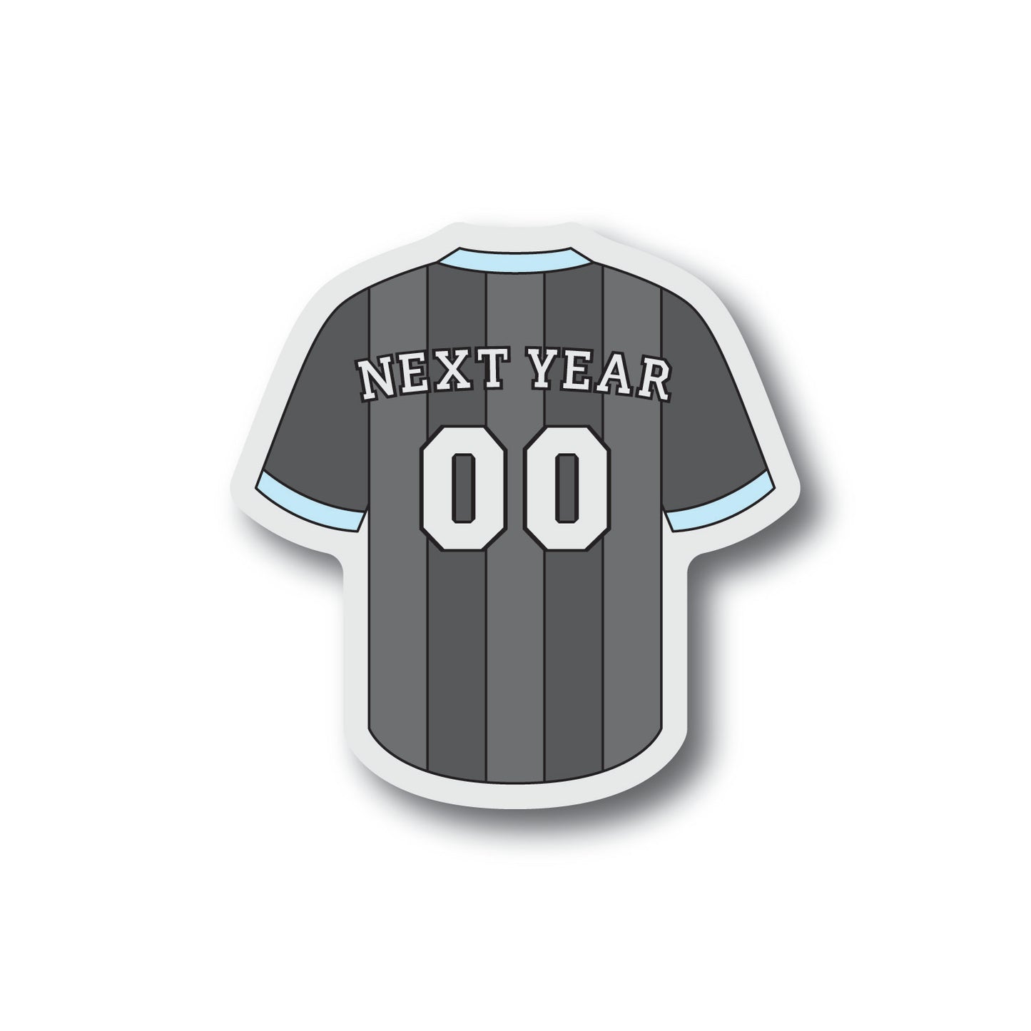 Gray Minnesota soccer style jersey sticker with the numbers 00 and the words Next Year on the nameplate