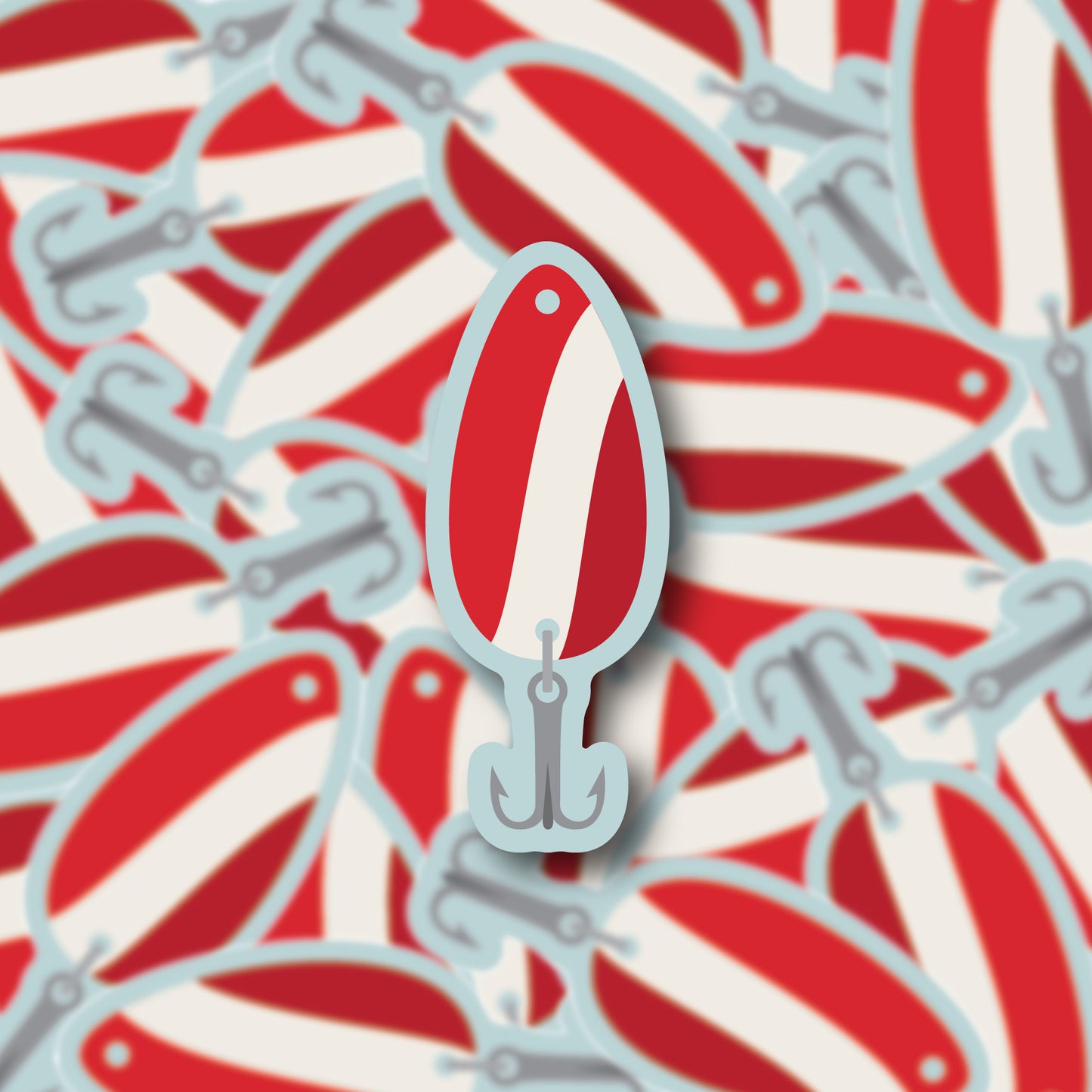 Red And White Spoon Lure Sticker