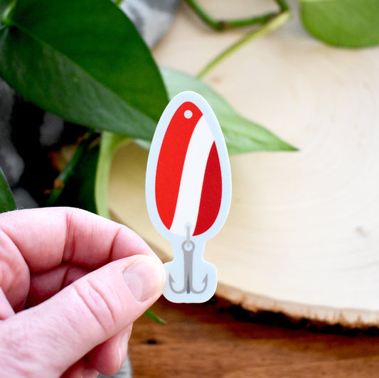 Red And White Spoon Lure Sticker
